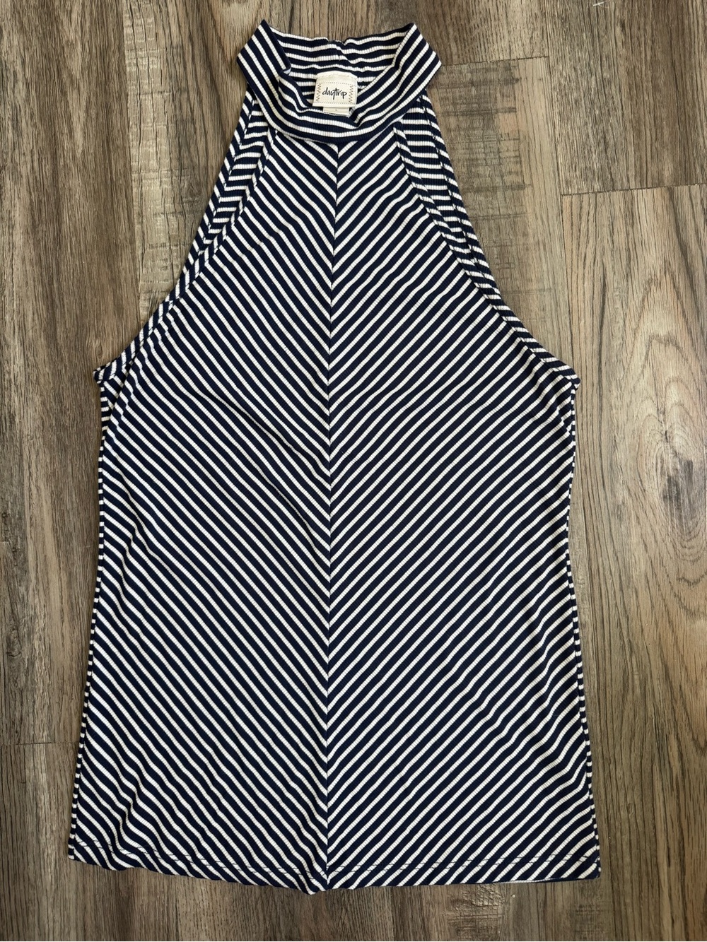 Daytrip Navy & White Striped High Neck Tank